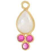 Pendentif goutte 18x7mm pierre gemme - Doré Or fin - Nacre et Calcédoine rose x1|raw }}
