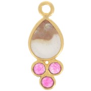 Pendentif goutte 18x7mm pierre gemme - Doré Or fin - Nacre et Calcédoine rose x1
