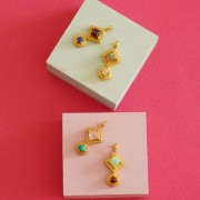 Pendentif ethnique 21x10 mm - Doré à l'or fin - Amazonite - Calcédoine rose x1