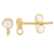 Clous d'oreilles rond oxyde de zirconium 4 mm - anneau ouvert - Doré à l'or fin x2