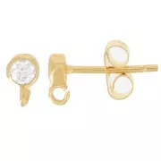 Clous d'oreilles rond oxyde de zirconium 4 mm - anneau ouvert - Doré à l'or fin x2