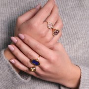 Bague ronde réglable - motif étoile - cabochon plat 10 mm - Acier inox 316L Doré