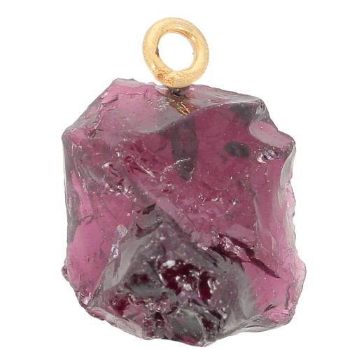 Pendentif pierre brute - pierre de naissance Janvier - Doré à l'or fin - Grenat x1