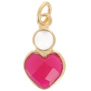 Pendentif coeur 9x9 mm imitation rubis et cabochon 4 mm Nacre - Doré Or Fin x1
