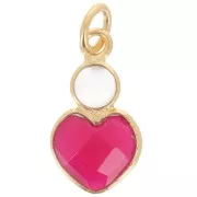 Pendentif coeur 9x9 mm imitation rubis et cabochon 4 mm Nacre - Doré Or Fin x1