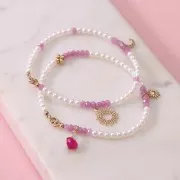 Pendentif coeur 9x9 mm imitation rubis et cabochon 4 mm Nacre - Doré Or Fin x1