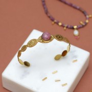 Cabochon rond facetté 10 mm en pierre gemme - Rhodonite x1