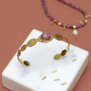 Cabochon rond facetté 10 mm en pierre gemme - Rhodonite x1