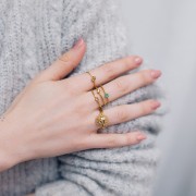 Bague soleil réglable - motif visage - Acier inoxydable 304L Doré x1