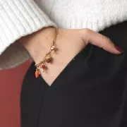 Breloque champignon 13x7 mm Resine époxy - Acier inox 304L - Doré - Rouge x1