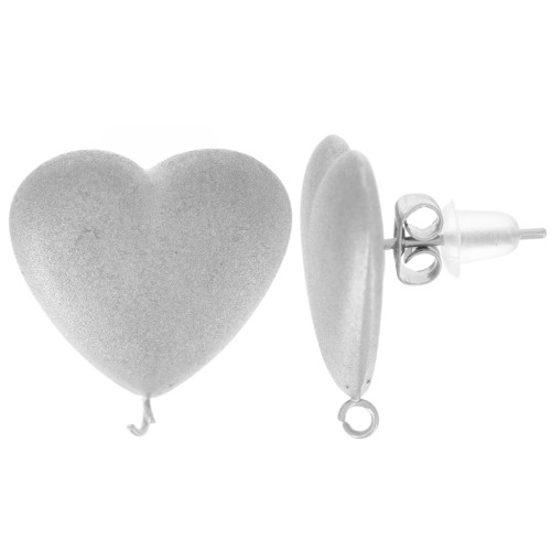Clous d'oreilles coeur effet satiné 16x17 mm Acier inoxydable 316L  x2