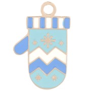 Breloque gant de Noël 18x11 mm Resine époxy - Acier inoxydable 316L - Bleu x1|raw }}
