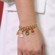 Breloque Sapin de Noël 17x12 mm - Resine époxy - Acier inox 316L Doré - Blanc x1