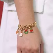 Breloque cloche Noël 15x12 mm Resine époxy - Acier inoxydable 316L Doré - Rouge x1