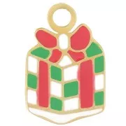 Breloque cadeau de Noël 14x9 mm Resine époxy - Acier inoxydable 316L Doré x1