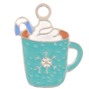 Breloque tasse de Noël 15x11 mm - Resine époxy - Acier inoxydable 316L - Bleu x1|raw }}
