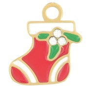 Breloque chaussette de Noël 13x11mm Resine époxy - Acier inox 316L Doré - Rouge x1|raw }}