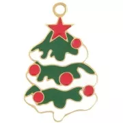 Pendentif sapin de Noël 28x17 mm - Resine époxy - Acier inox 316L Doré - Vert x1
