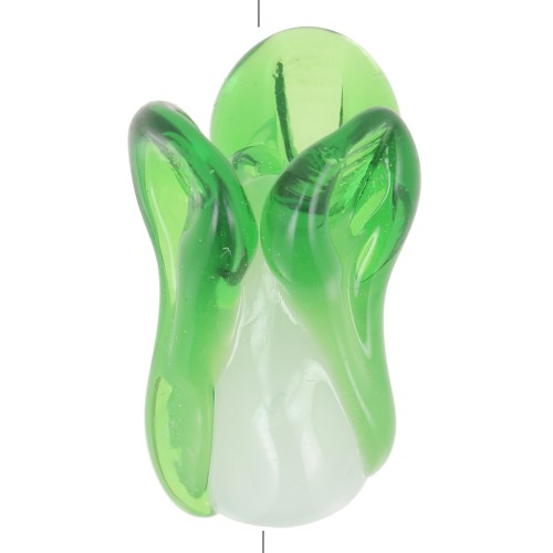 Perle chou chinois en verre 21x9 mm - Blanc - Vert foncé x1