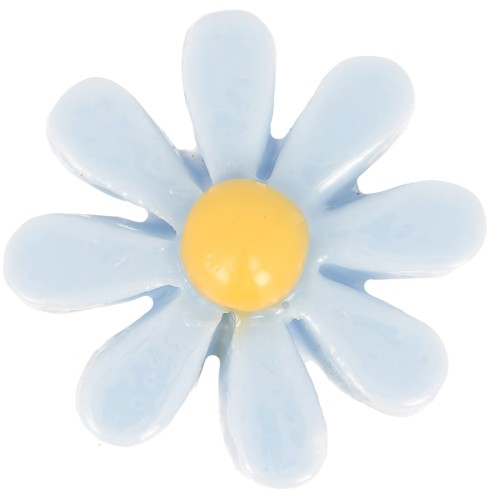 Cabochon fleur en résine 16 mm - Bleu ciel - Jaune x1