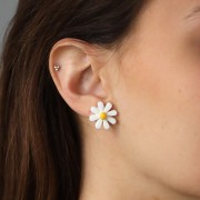 Cabochon fleur en résine 16 mm - Bleu ciel - Jaune x1