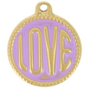 Pendentif rond LOVE - 18 mm - Résine époxy Acier inoxydable 304L Doré - Violet x1|raw }}