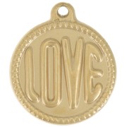 Pendentif rond LOVE - 18 mm - Acier inoxydable 304L Doré x1