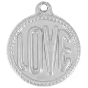 Pendentif rond LOVE - 18 mm - Acier inoxydable 304L x1