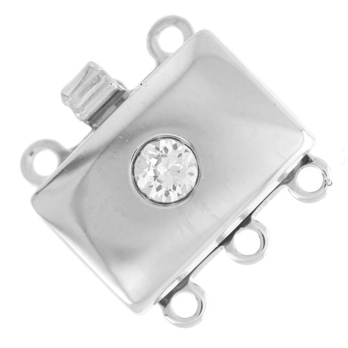 Fermoir 3 rangs strass Crystal 13 mm White bronze x1