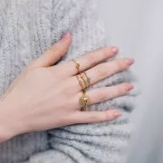 Bague fleur réglable - Acier inoxydable 316L Doré x1