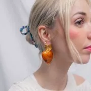 Perle coeur 35x36 mm en résine translucide - Abricot marbré x1