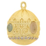 Pendentif ethnique 21x16mm CZ & pierre gemme Doré Or fin Aventurine - Quartz rose|raw }}