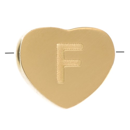 Perle lettre alphabet forme coeur 6x7 mm - F - Acier inoxydable 316L Doré x1
