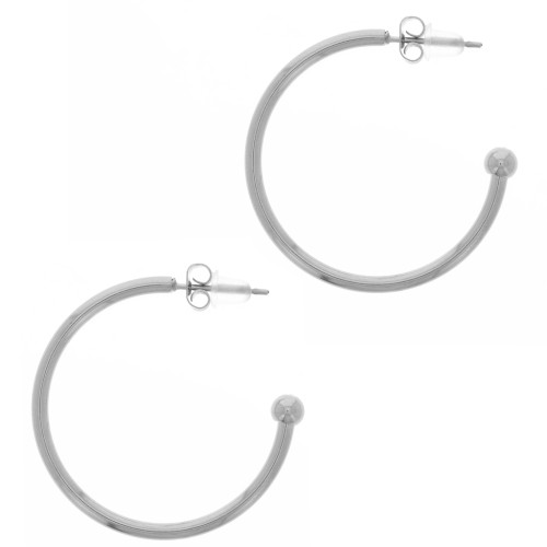 Créoles ouvertes avec petite boule - 30 mm - Acier inoxydable 304L x2