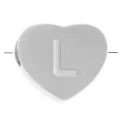 Perle lettre alphabet forme coeur 6x7 mm - L - Acier inoxydable 316L x1