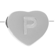 Perle lettre alphabet forme coeur 6x7 mm - P - Acier inoxydable 316L x1|raw }}