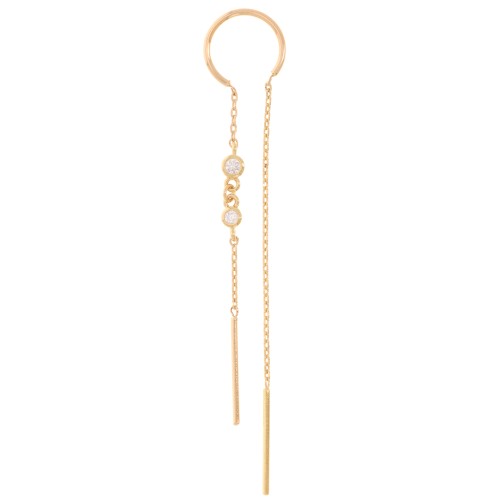 Boucle d'oreille pendante pour 2 trous - 61 mm avec CZ - Plaqué Or 3 microns x1