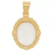 Pendentif médaille ovale 17x12.5 mm avec nacre - Plaqué Or 3 microns x1