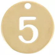 Breloque ronde 12 mm - chiffre 5 - Acier inoxydable 304 Doré x1