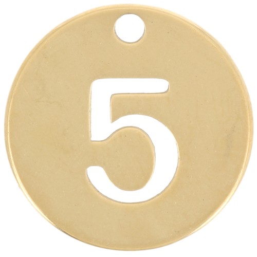 Breloque ronde 12 mm - chiffre 5 - Acier inoxydable 304 Doré x1