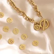 Breloque ronde 12 mm - chiffre 5 - Acier inoxydable 304 Doré x1