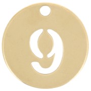 Breloque ronde 12 mm - chiffre 9 - Acier inoxydable 304 Doré x1