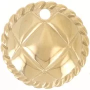 Pendentif rond 22 mm - effet matelassé - Acier inoxydable 304L Doré x1