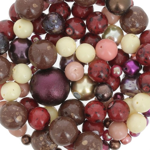 Assortiment de perles de bohème - Rouge - Prune - Crème x50g