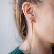 Boucles d'oreilles franges maille serpentine 100x10 mm - Acier inox 304L Doré x2