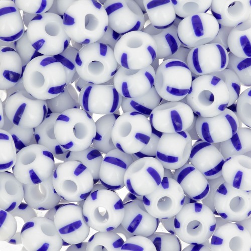 Preciosa Perles rocailles rayées 4/0 5.1 mm - Blanc - Bleu x20g