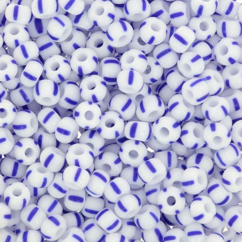 Preciosa Perles rocailles rayées 7/0 - 3.5 mm - Blanc - Bleu x20g