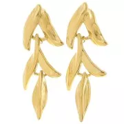 Boucles d'oreilles pendantes feuilles 48x17.5 mm - Acier inoxydable 304L Doré x2
