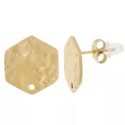 Clous d'oreilles hexagone martelé 15x14 mm - Acier inoxydable 316L Doré x2