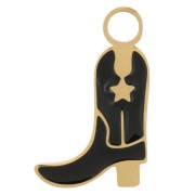 Breloque Santiag botte cowboy 15x9 mm résine époxy - Acier inox 316L Doré - Noir